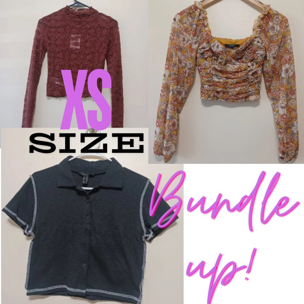 Forever 21 Bundle of 3 juniors long sleeve crop tops, button down shirt Size XS